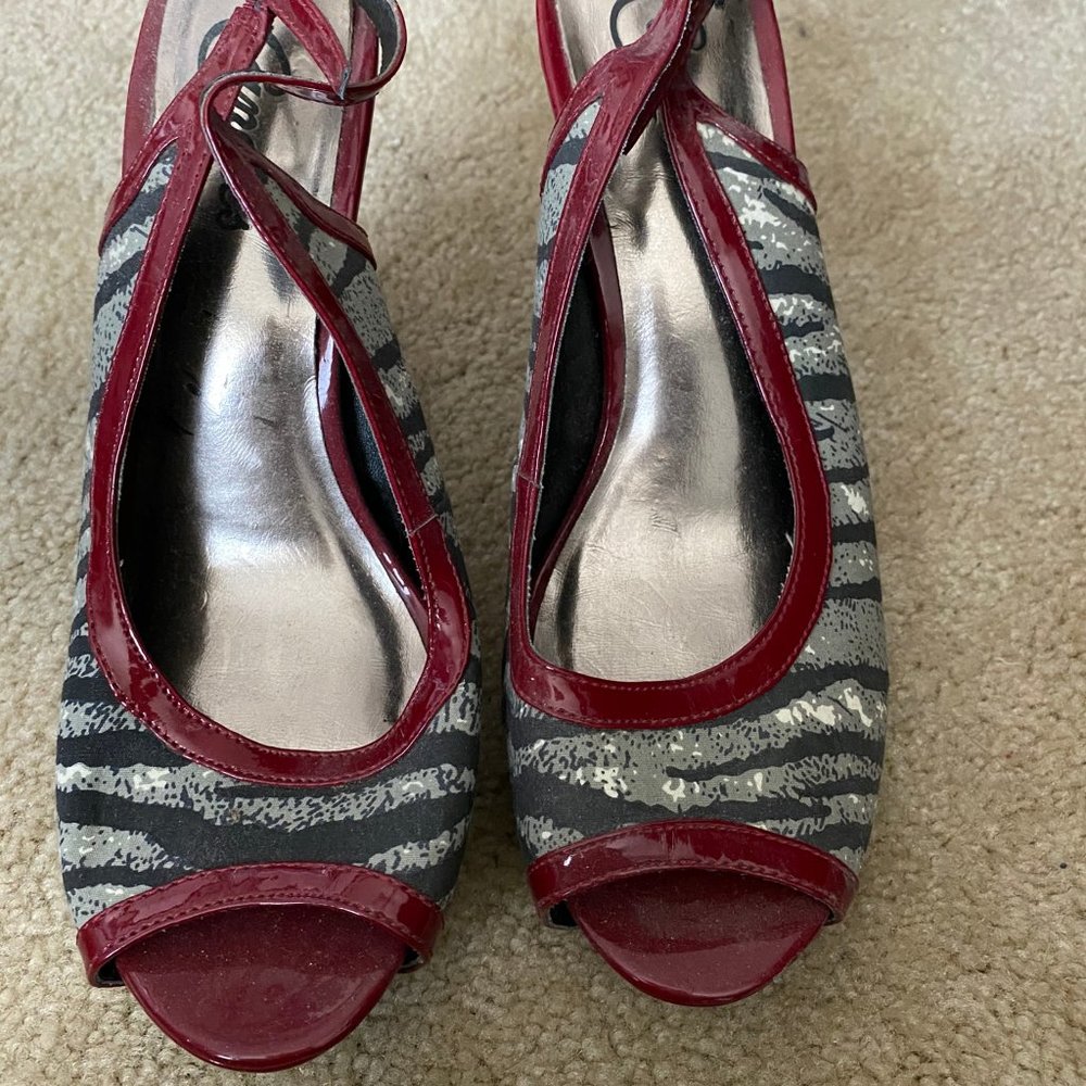 Candie's Burgundy Lined Grey Zebra High Heels